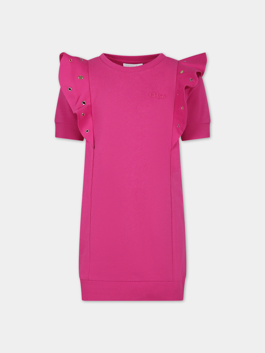 Fuchsia dress for girl with logo